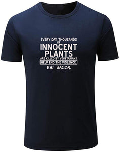 Men's Help Innocent Plants Eat Bacon Funny Graphic Black T-Shirts