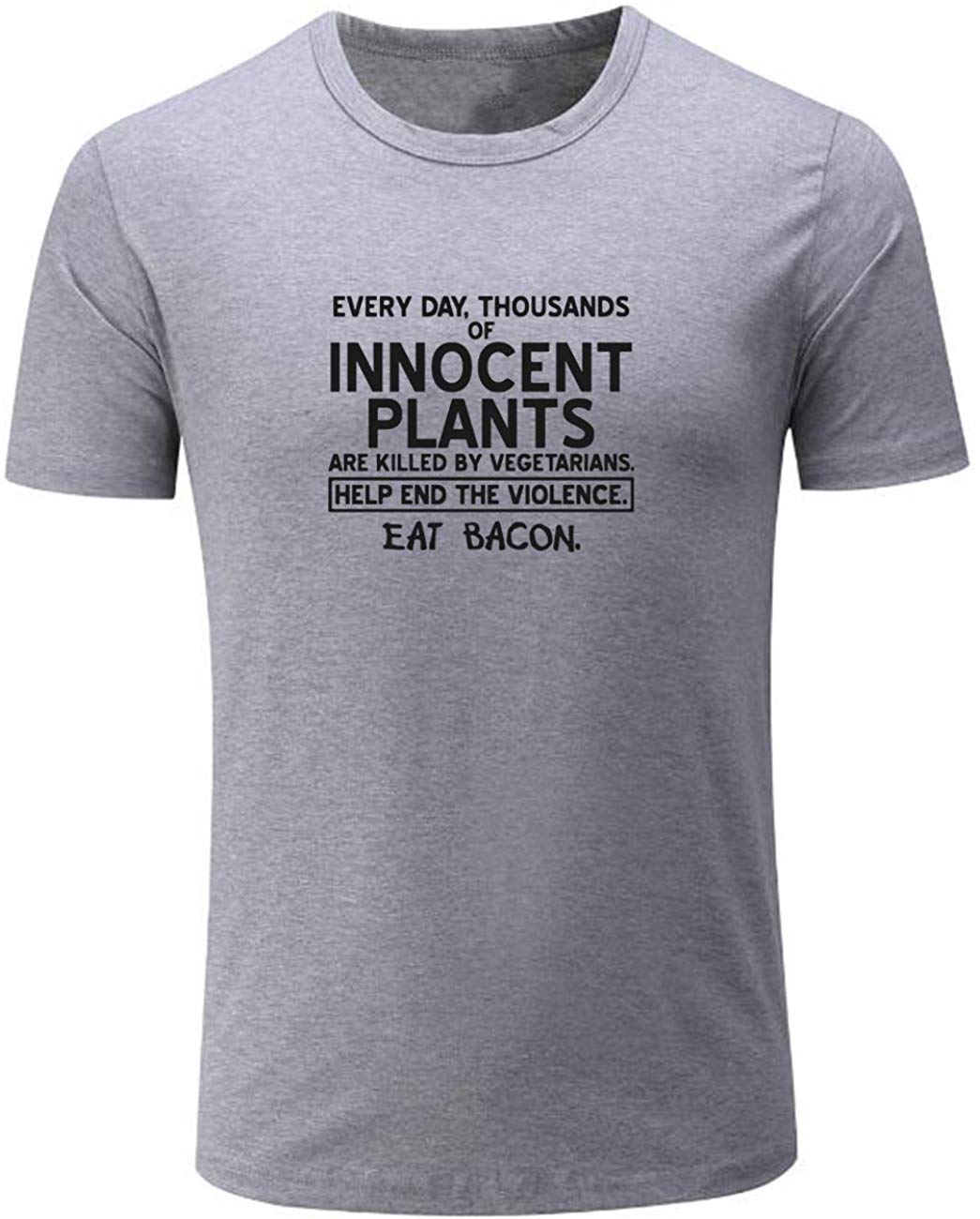 Men's Help Innocent Plants Eat Bacon Funny Graphic Grey T-Shirts