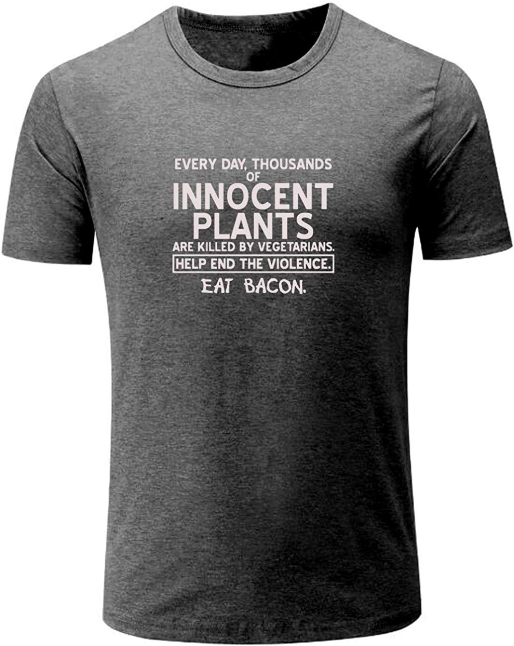 Men's Help Innocent Plants Eat Bacon Funny Graphic Grey T-Shirts