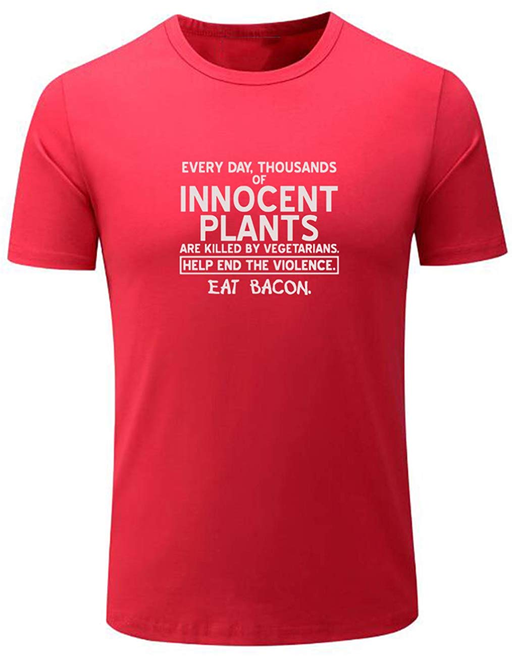 Men's Help Innocent Plants Eat Bacon Funny Graphic Red T-Shirts