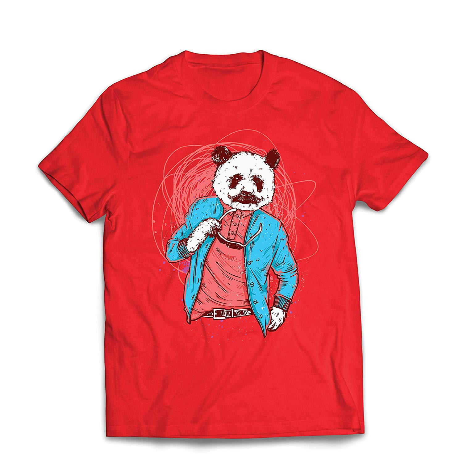 Men's Hipster Panda Bear-Cool Graphic Swag Fashion Red T-Shirts