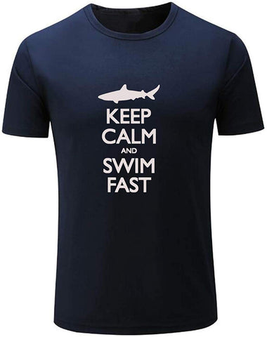 Men's Keep Calm and Swim Fast Funny Black T-Shirts