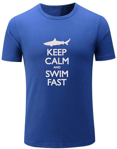 Men's Keep Calm and Swim Fast Funny Blue T-Shirts