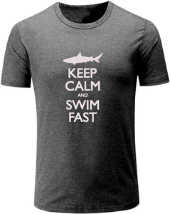 Men's Keep Calm and Swim Fast Funny Grey T-Shirts