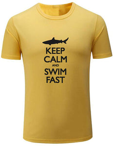 Men's Keep Calm and Swim Fast Funny Yellow T-Shirts