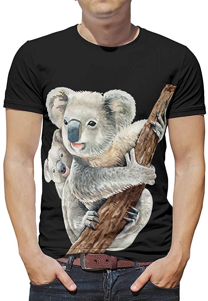 Men's Koala Animal Theme Quick Dry Classic Sports Exercise Short Sleeve Casual Lightweight Tops White T-Shirts