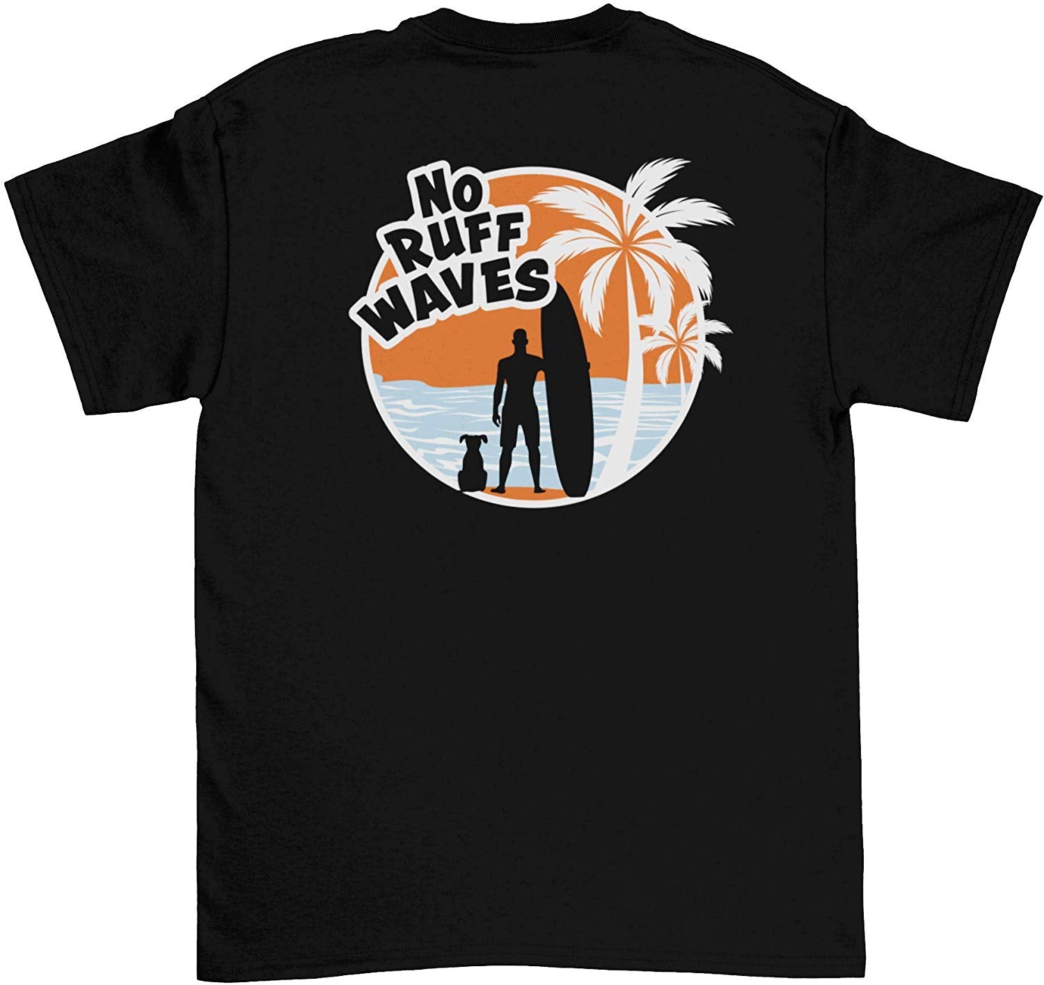 Men's No Ruff Waves Surf Dog Black T-Shirts