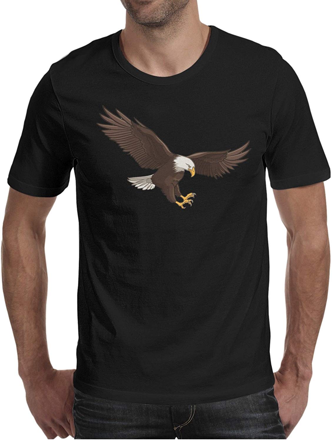 Men's North American Bald Eagle Flying Short-Sleeve Adult O-Neck Black T-Shirts