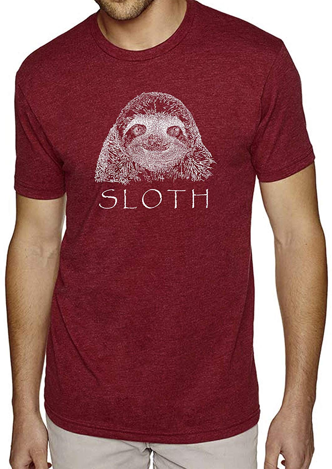 Men's Premium Blend Word Art-Sloth-by LA Pop Art Red T-Shirts