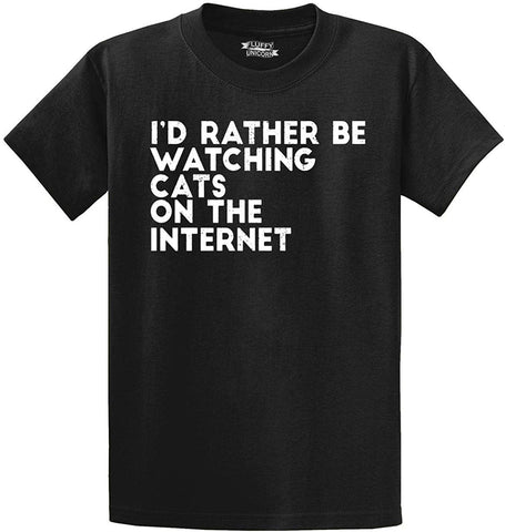 Men's Rather Be Watching Cats Internet Black T-Shirts