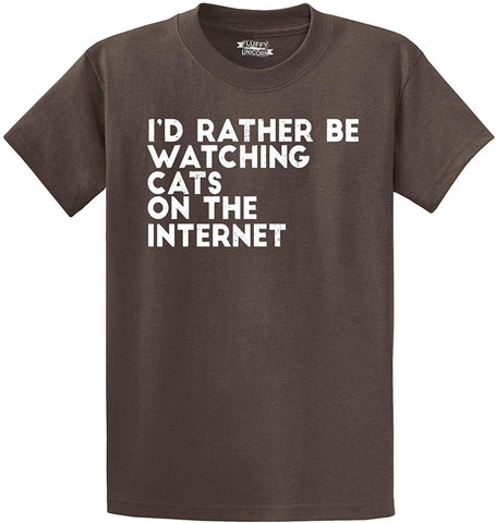 Men's Rather Be Watching Cats Internet Brown T-Shirts