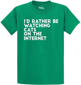 Men's Rather Be Watching Cats Internet Green T-Shirts