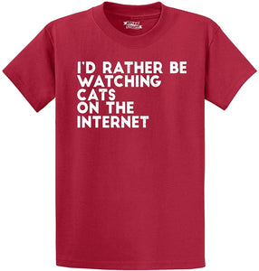 Men's Rather Be Watching Cats Internet Red T-Shirts