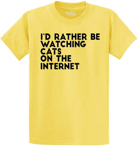 Men's Rather Be Watching Cats Internet Yellow T-Shirts