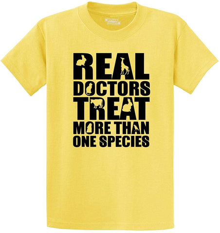 Men's Real Doctors Treat More One Species Vet Yellow T-Shirts