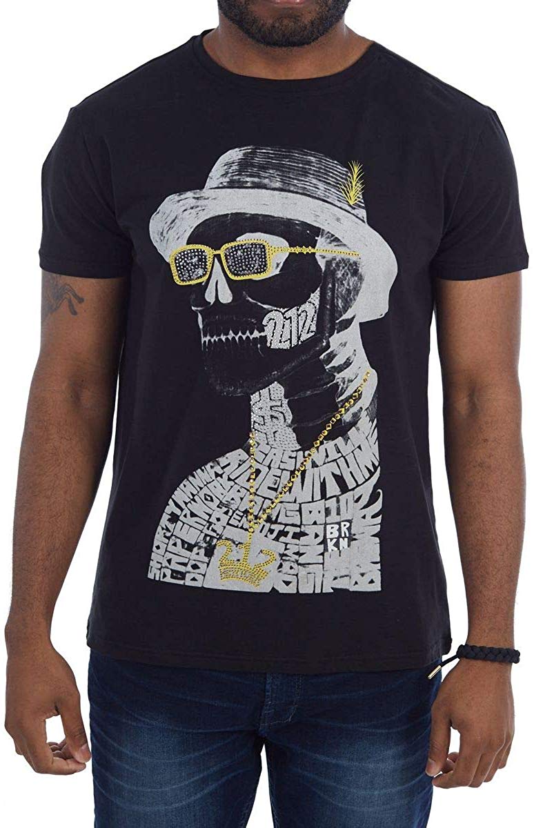 Men's Rhinestone Graphic Bling Bling Male Studded Black T-Shirts