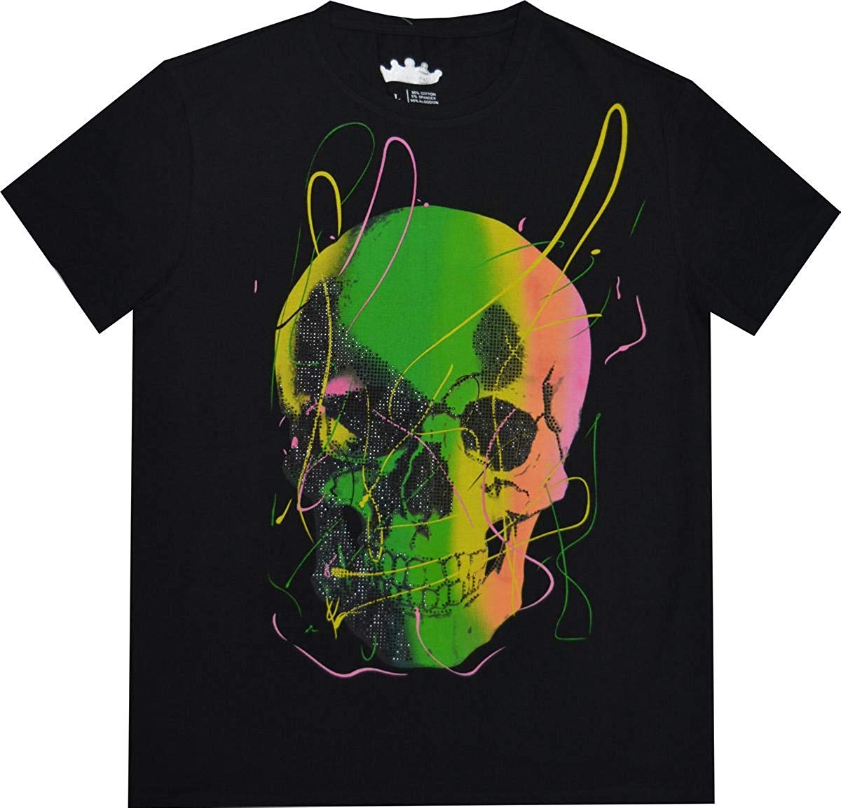 Men's Rhinestone Graphic ColoSkull Bling Studded Black T-Shirts