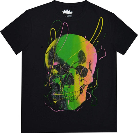 Men's Rhinestone Graphic ColoSkull Bling Studded Black T-Shirts