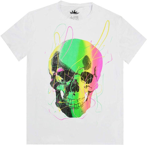 Men's Rhinestone Graphic ColoSkull Bling Studded White T-Shirts