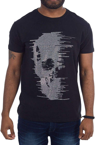 Men's Rhinestone Graphic Shredded Skull Bling Studded Black T-Shirts