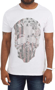 Men's Rhinestone Graphic & Skull Bling Studded White T-Shirts