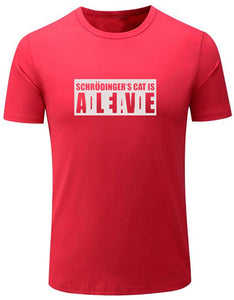 Men's Schrodinger's Cat is Alive Or Dead Funny Science Red T-Shirts