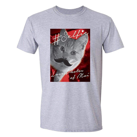 Men's Selfie Cat Mustache Animal Lover Crewneck Short Sleeve Gray T-Shirts