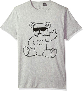 Men's Short Sleeve Crew Neck FCUK Animal Cotton Grey T-Shirts