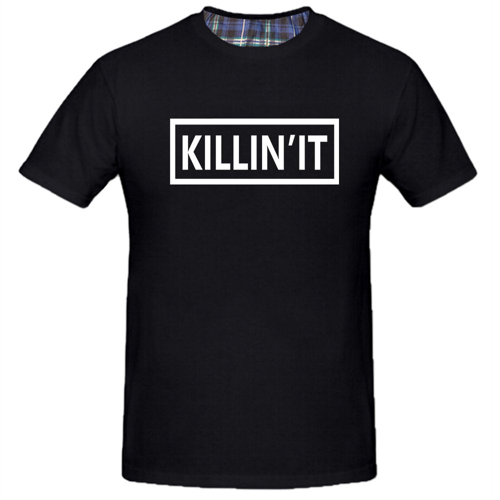 Men's Short Sleeve Killin'It Fashion Letter Print Black T-Shirts