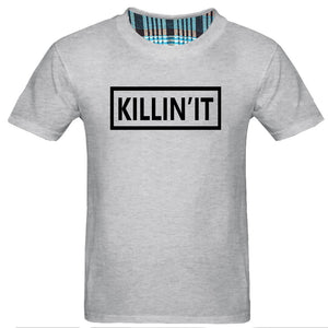 Men's Short Sleeve Killin'It Fashion Letter Print Gray T-Shirts