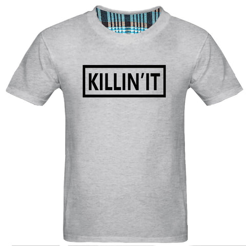 Men's Short Sleeve Killin'It Fashion Letter Print Gray T-Shirts