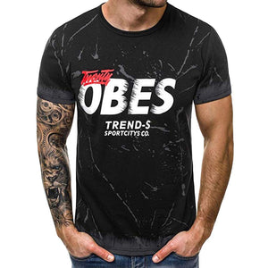 Men's Short Sleeve Letter Printing O-Collar Fashion Cotton Top Black T-Shirts