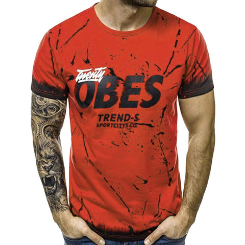 Men's Short Sleeve Letter Printing O-Collar Fashion Cotton Top Red T-Shirts