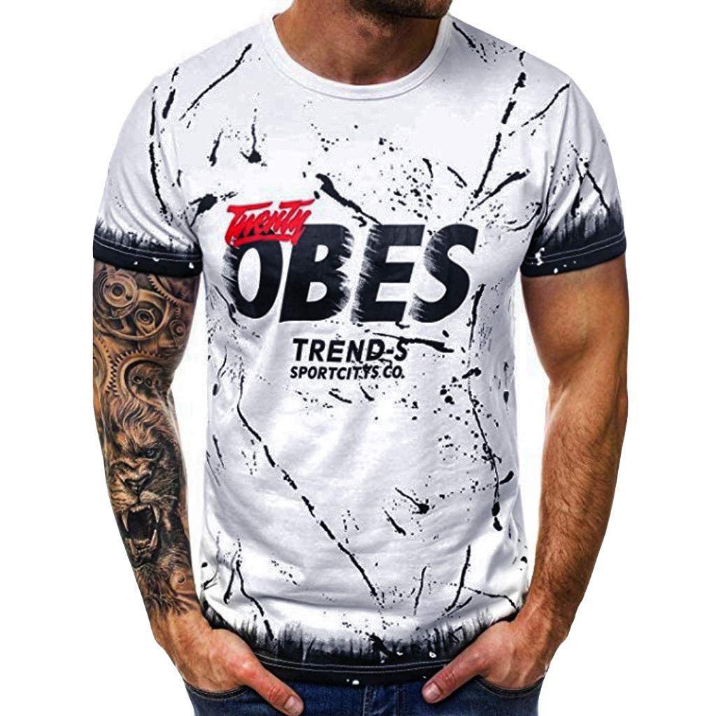 Men's Short Sleeve Letter Printing O-Collar Fashion Cotton Top White T-Shirts