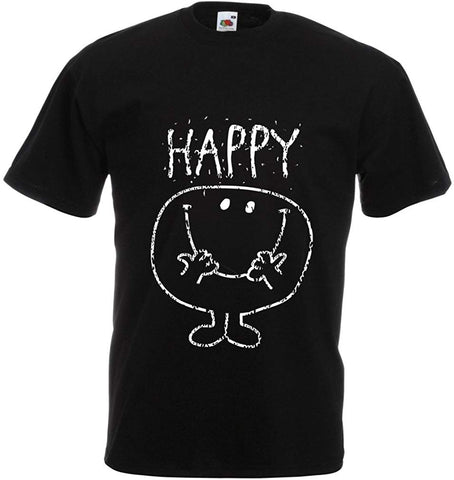 Men's Smile and be Happy ! Happiness Expression Smiley Emoji Face Black T-Shirts