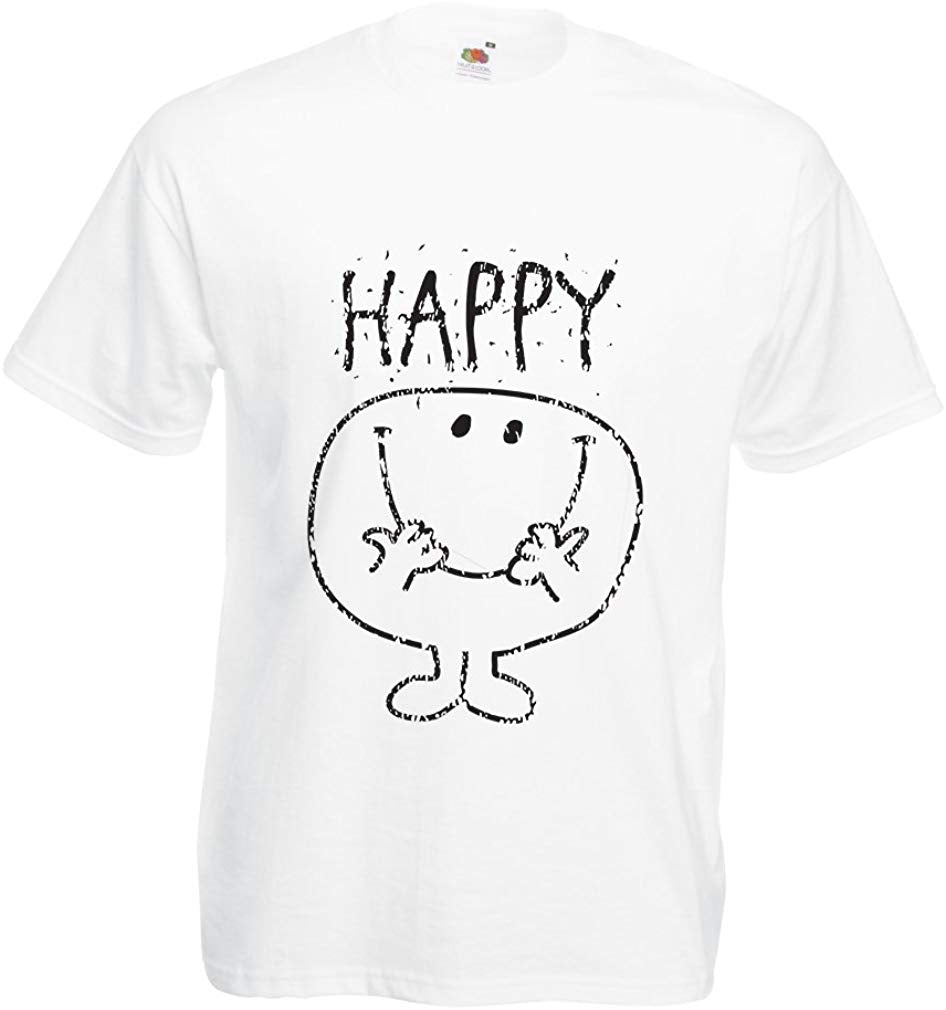 Men's Smile and be Happy ! Happiness Expression Smiley Emoji Face White T-Shirts