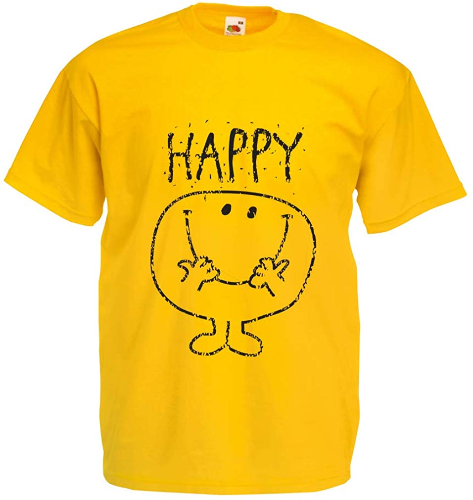 Men's Smile and be Happy ! Happiness Expression Smiley Emoji Face Yellow T-Shirts