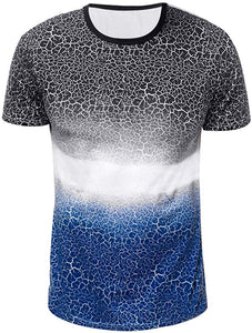 Men's Splicing Pattern Casual Fashion Lapel Short Sleeve Blue T-Shirts