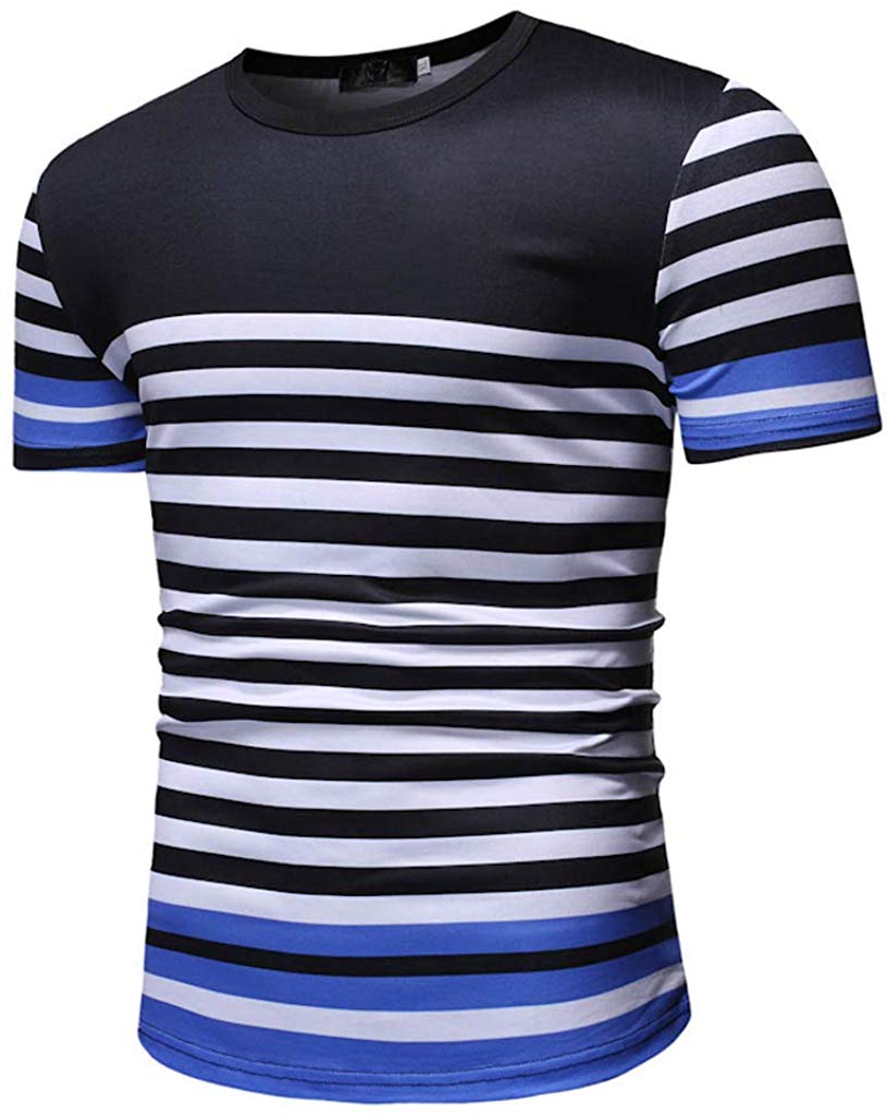 Men's Striped Pattern Casual Fashion Short Sleeve Black T-Shirts