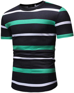 Men's Striped Pattern Casual Fashion Short Sleeve Green T-Shirts