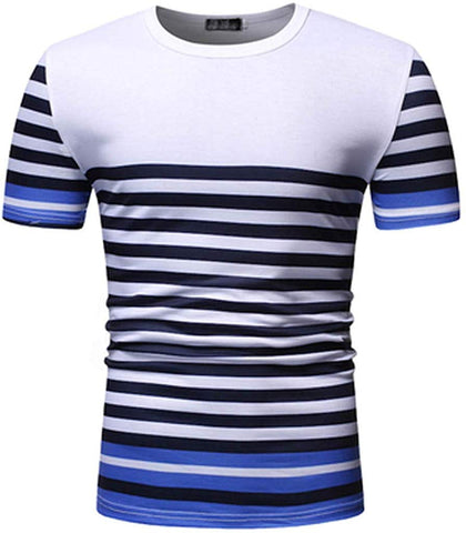 Men's Striped Pattern Casual Fashion Short Sleeve White T-Shirts