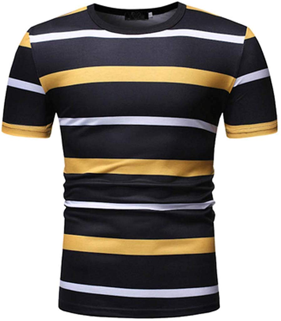 Men's Striped Pattern Casual Fashion Short Sleeve Yellow T-Shirts