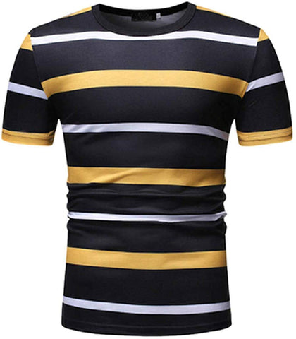 Men's Striped Pattern Casual Fashion Short Sleeve Yellow T-Shirts