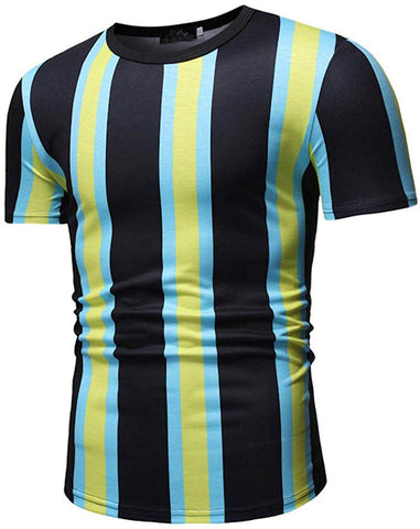 Men's Striped Splicing Pattern Short Sleeve Green T-Shirts