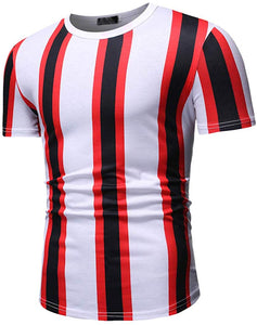 Men's Striped Splicing Pattern Short Sleeve Red T-Shirts