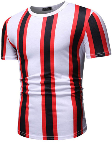 Men's Striped Splicing Pattern Short Sleeve Red T-Shirts