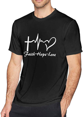 Men's Styles Faith Hope Love Cotton Short Sleeve Black T-Shirts