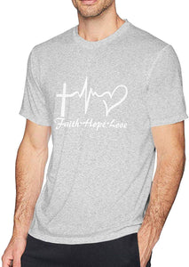 Men's Styles Faith Hope Love Cotton Short Sleeve Gray T-Shirts