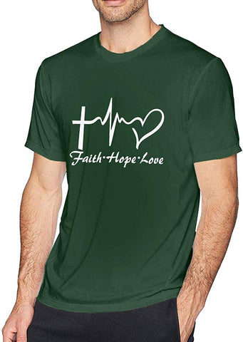 Men's Styles Faith Hope Love Cotton Short Sleeve Green T-Shirts