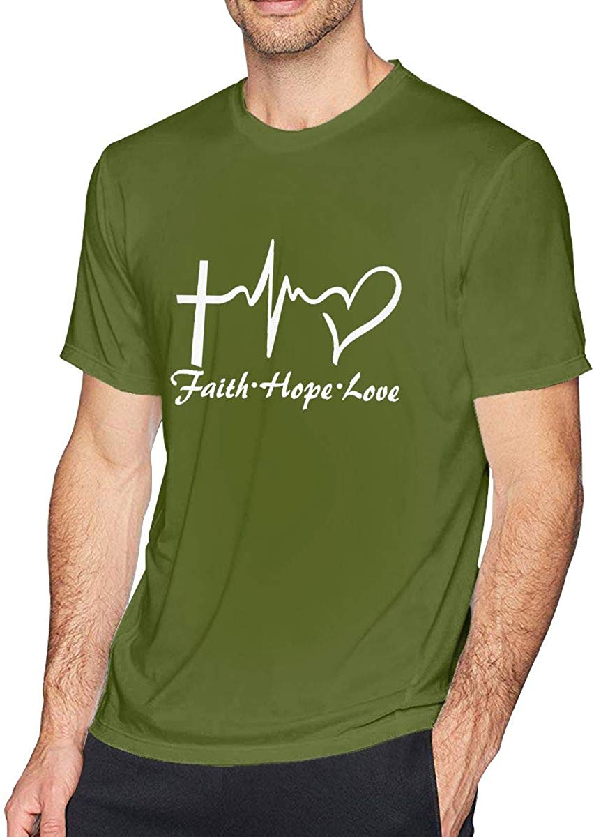 Men's Styles Faith Hope Love Cotton Short Sleeve Green T-Shirts